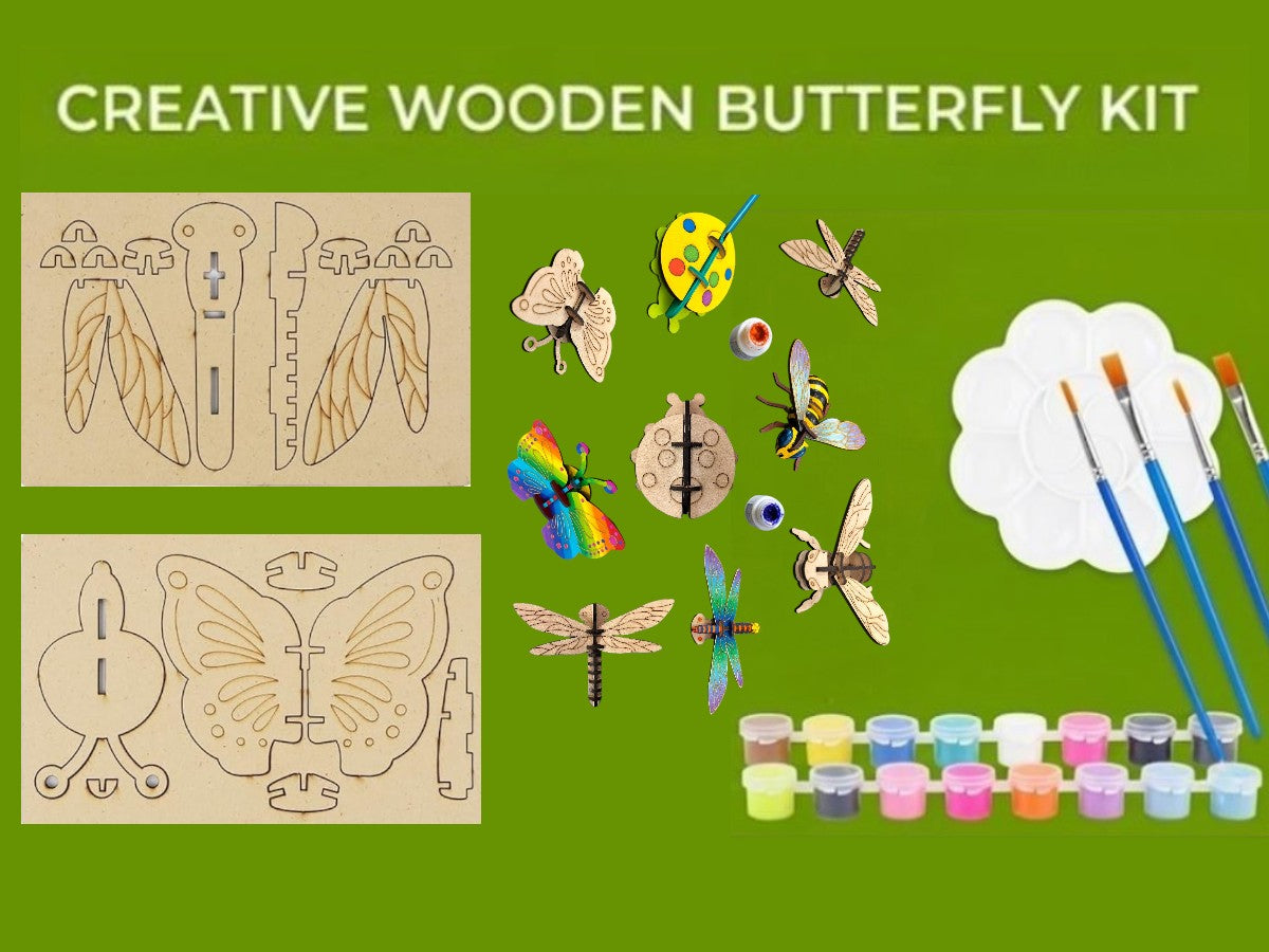 BAGJI TOYS 3D Wooden Insect Craft Painting Kit for Kids, 4 Piece Set with Brushes & Paint, DIY Bug Models, Gift for Boys Girls Age 5 and Up