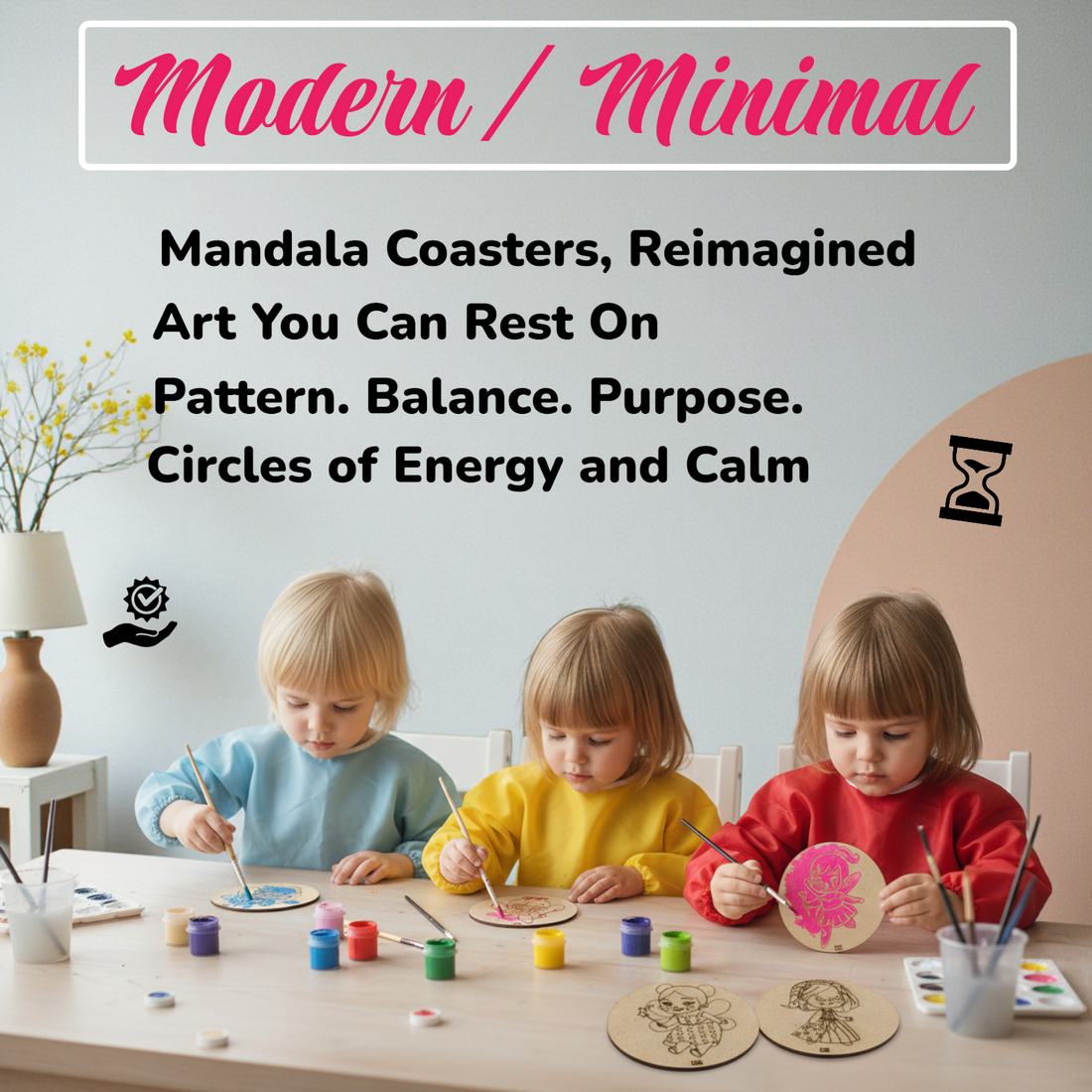 BAGJI TOYS DIY Coaster Painting Kit for Kids & Adults – 6 Pre-Marked Wooden Tea Coasters with Stand, 12 Acrylic Colours & Brush – Mandala Art & Craft DIY Set – Beginner Friendly Painting Craft Kit, Birthday & Gift Activity