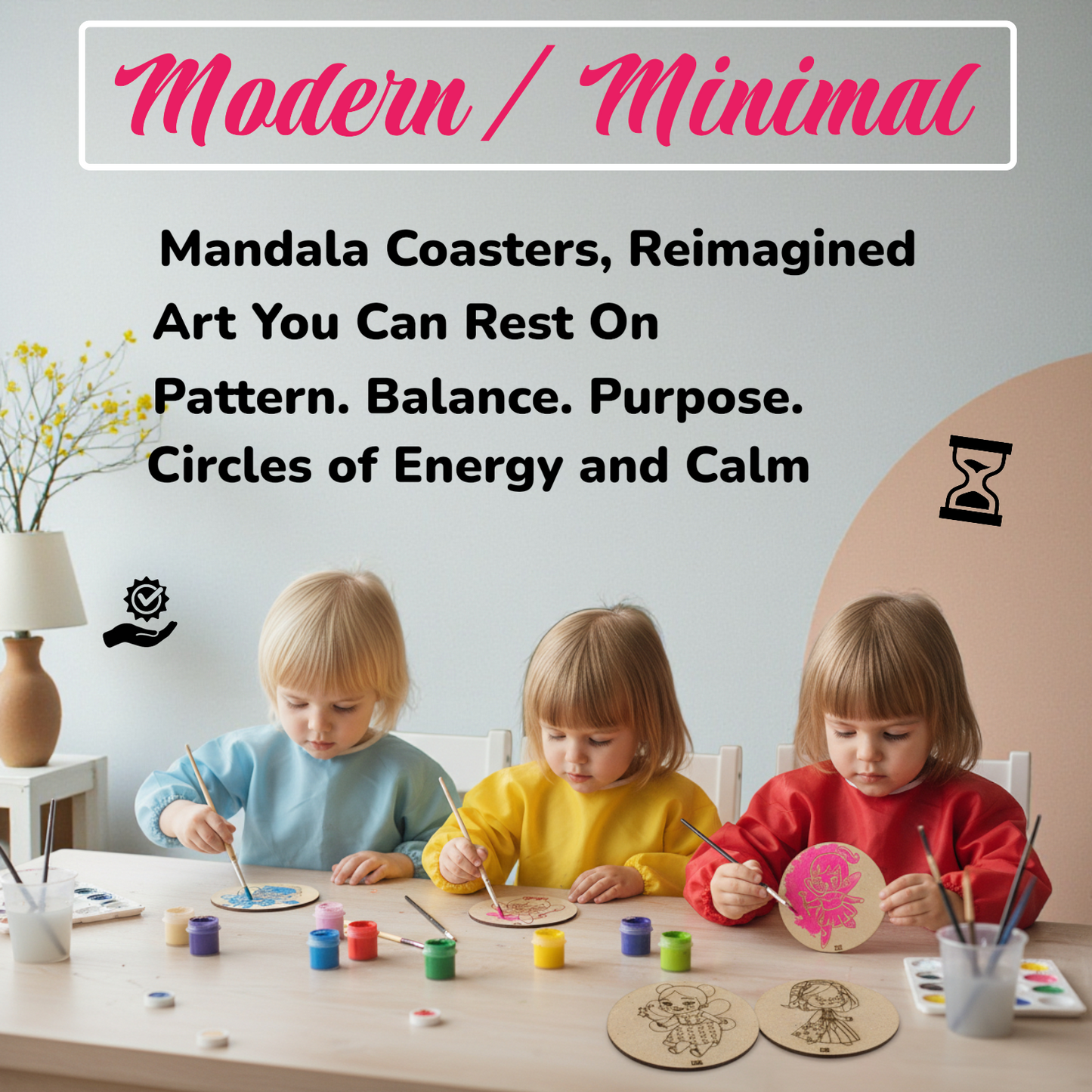 BAGJI TOYS DIY Coaster Painting Kit for Kids & Adults – 6 Pre-Marked Wooden Tea Coasters with Stand, 12 Acrylic Colours & Brush – Mandala Art & Craft DIY Set – Beginner Friendly Painting Craft Kit, Birthday & Gift Activity