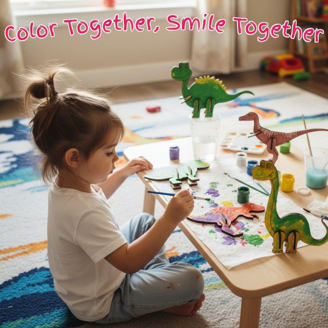 BAGJI TOYS Dinosaur Painting Kit for Kids Ages 4-8 – DIY Wooden Dino Craft Kit with 4 Assemble & Paint Dinosaur Models, 12 Paint Pots & Brush – Creative Arts and Crafts Gift for Boys & Girls