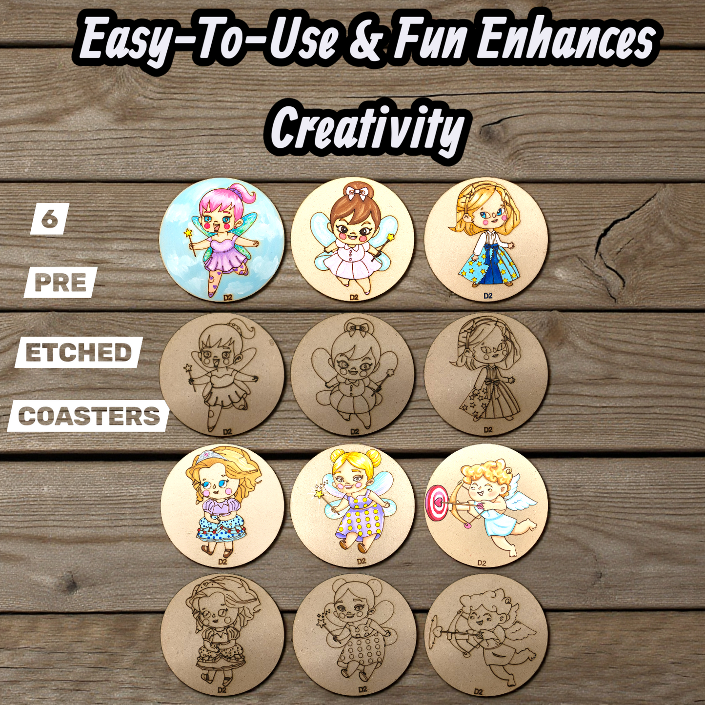 BAGJI TOYS DIY Coaster Painting Kit for Kids & Adults – 6 Pre-Marked Wooden Tea Coasters with Stand, 12 Acrylic Colours & Brush – Mandala Art & Craft DIY Set – Beginner Friendly Painting Craft Kit, Birthday & Gift Activity