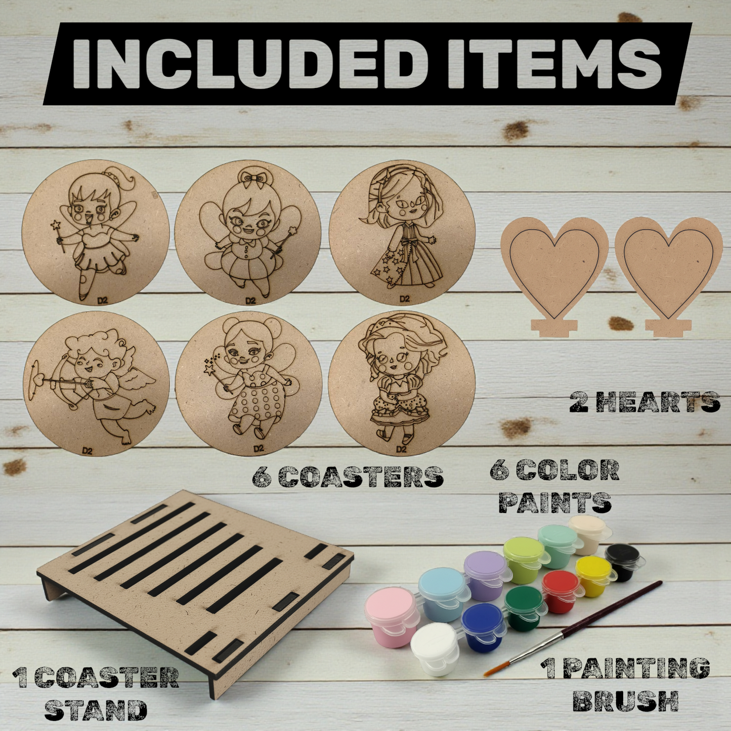 BAGJI TOYS DIY Coaster Painting Kit for Kids & Adults – 6 Pre-Marked Wooden Tea Coasters with Stand, 12 Acrylic Colours & Brush – Mandala Art & Craft DIY Set – Beginner Friendly Painting Craft Kit, Birthday & Gift Activity