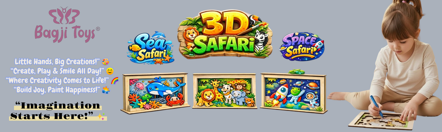 BAGJI TOYS 3D Wooden Painting Kit for Kids Ages 4-8 – DIY Arts & Crafts Set with Dinosaur, Ocean & Jungle Animal Shapes, 12 Paints & 1 Brush – Creative Art Activity, Return Gifts, Birthday Party Favor, Return Gift