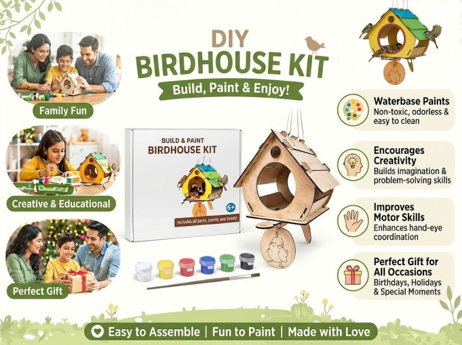 BAGJI TOYS Bird House Kits for Kids Ages 4-8, Wooden DIY Birdhouse Kit, Outdoor Woodworking Crafts Freestyle Painting, Bird Houses for Outside with Paints & Brushes, Boy Girl Gift Christmas