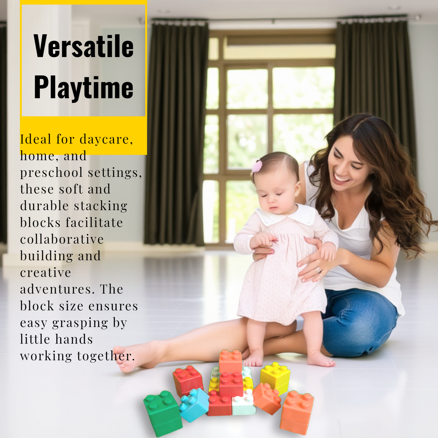 Super Soft Building Blocks, BPA-Free, Easy-to-Hold for Toddlers & Babies, Multi-Colored