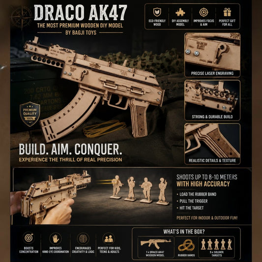 3D Puzzles for Adults, Wooden 3D Puzzle Model AK47 Rubber Bands Shooter Building Kits, DIY Wood Crafts Cool Toy Hobbies for Men Women, Creative Assembly Gifts