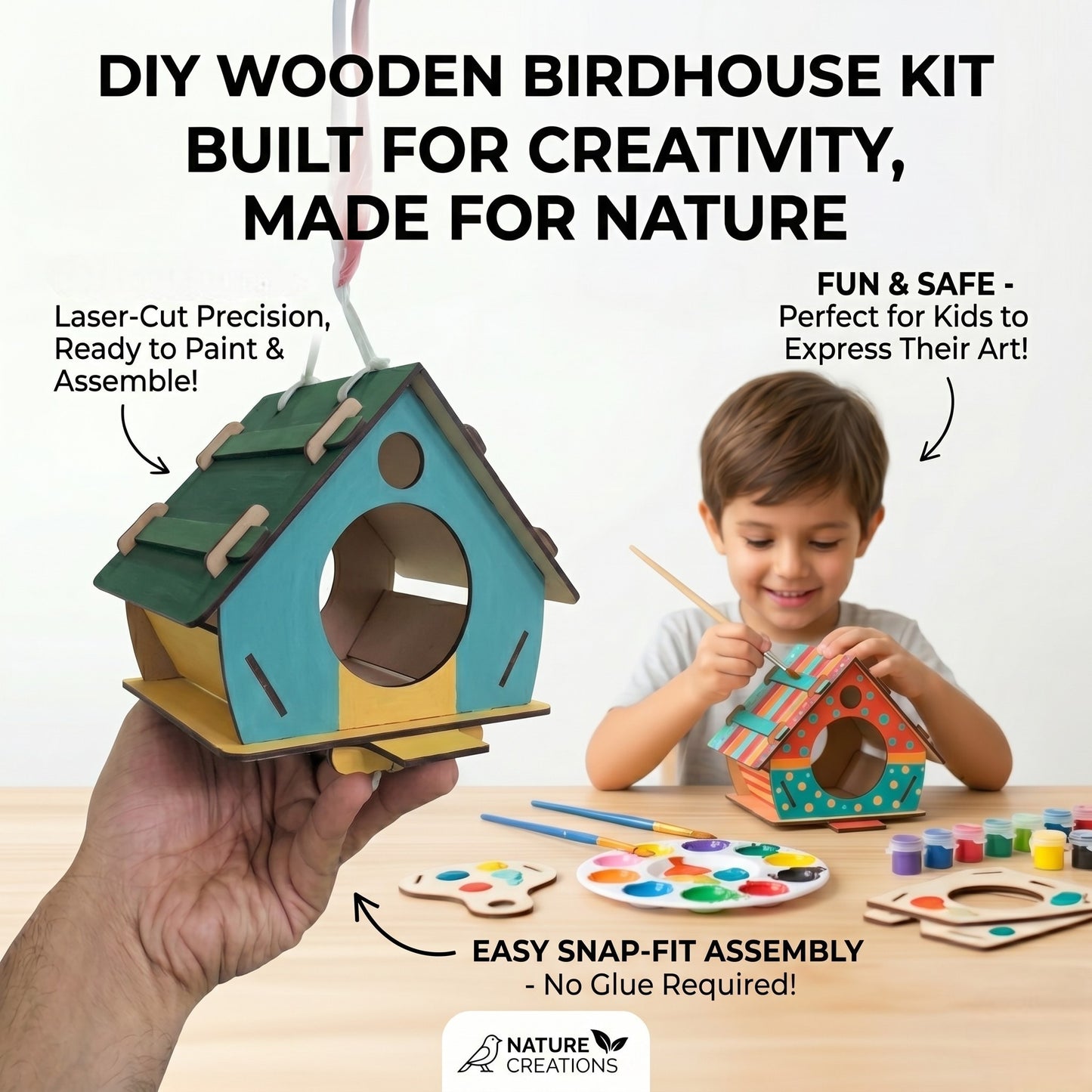 BAGJI TOYS Bird House Kits for Kids Ages 4-8, Wooden DIY Birdhouse Kit, Outdoor Woodworking Crafts Freestyle Painting, Bird Houses for Outside with Paints & Brushes, Boy Girl Gift Christmas