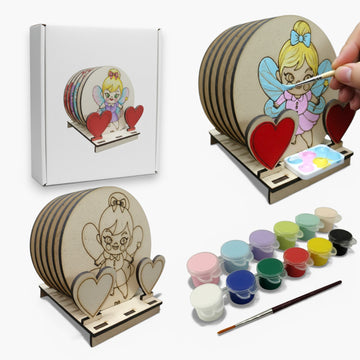 BAGJI TOYS DIY Coaster Painting Kit for Kids & Adults – 6 Pre-Marked Wooden Tea Coasters with Stand, 12 Acrylic Colours & Brush – Mandala Art & Craft DIY Set – Beginner Friendly Painting Craft Kit, Birthday & Gift Activity