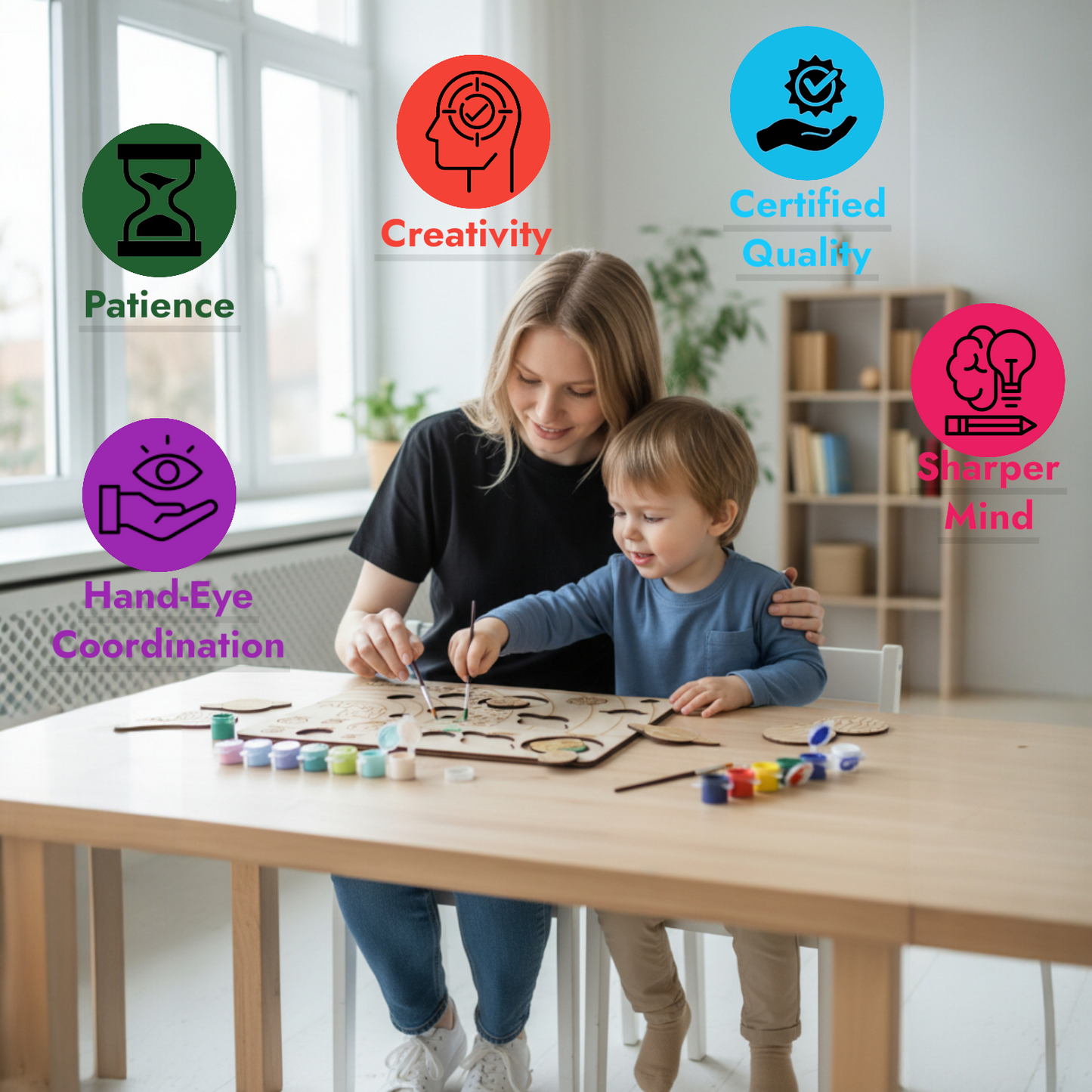 BAGJI TOYS Solar System DIY Painting Puzzle Kit for Kids, Wooden Educational Craft Set with 10 Planet Cutouts, 12 Paints, Brush and Information Leaflet, Size 30x20 cm (Science Fiction)
