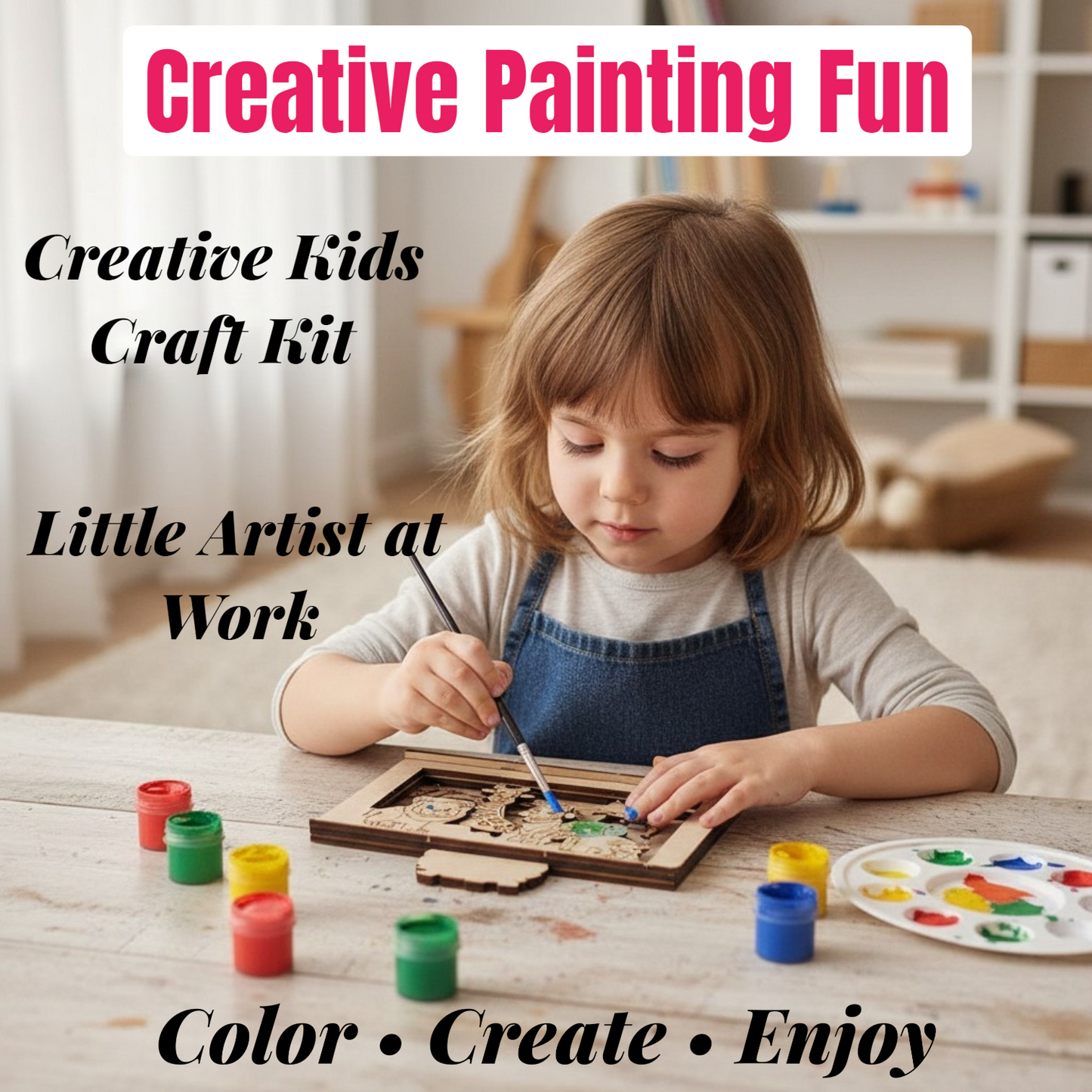 BAGJI TOYS 3D Wooden Painting Kit for Kids Ages 4-8 – DIY Arts & Crafts Set with Dinosaur, Ocean & Jungle Animal Shapes, 12 Paints & 1 Brush – Creative Art Activity, Return Gifts, Birthday Party Favor, Return Gift
