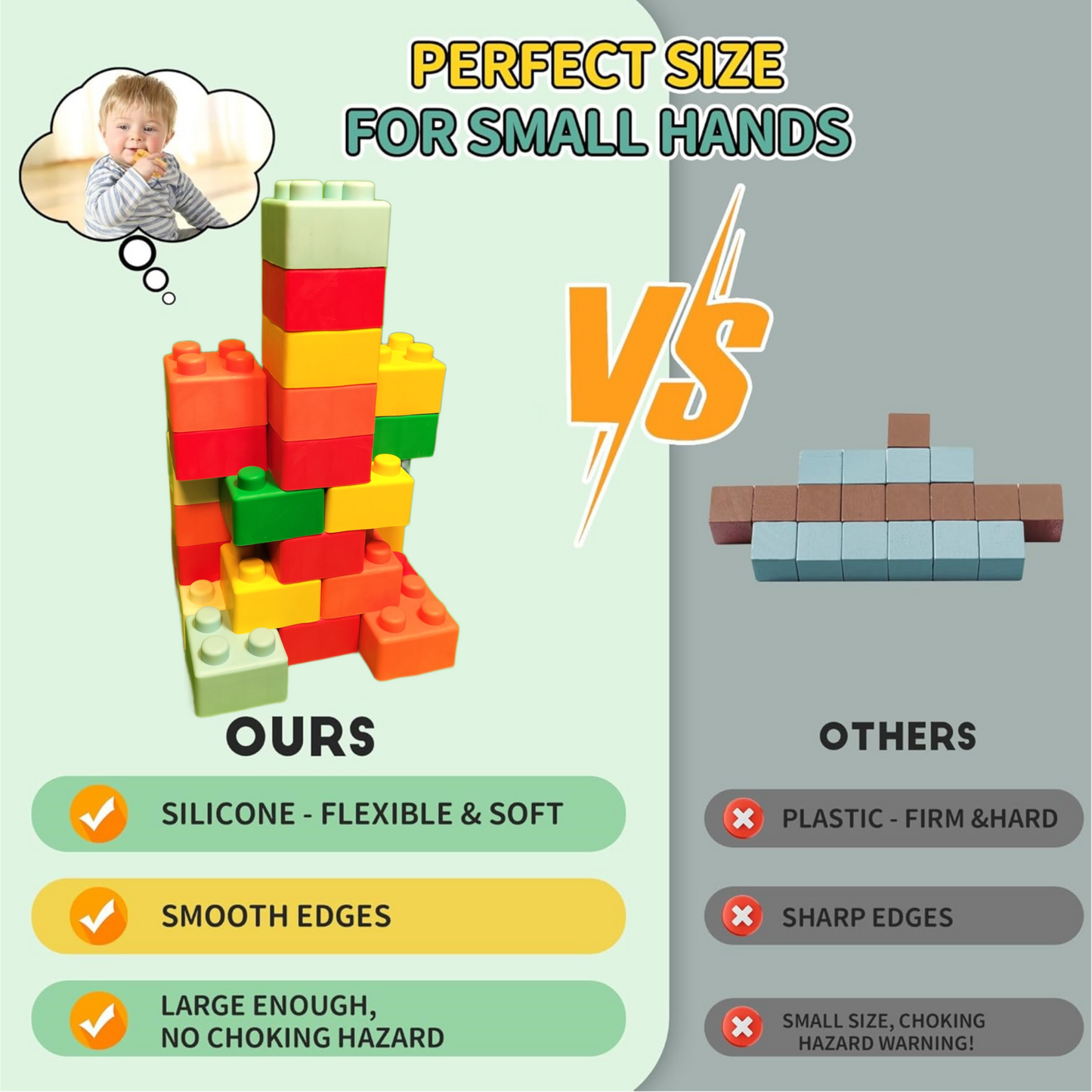 Super Soft Building Blocks, BPA-Free, Easy-to-Hold for Toddlers & Babies, Multi-Colored