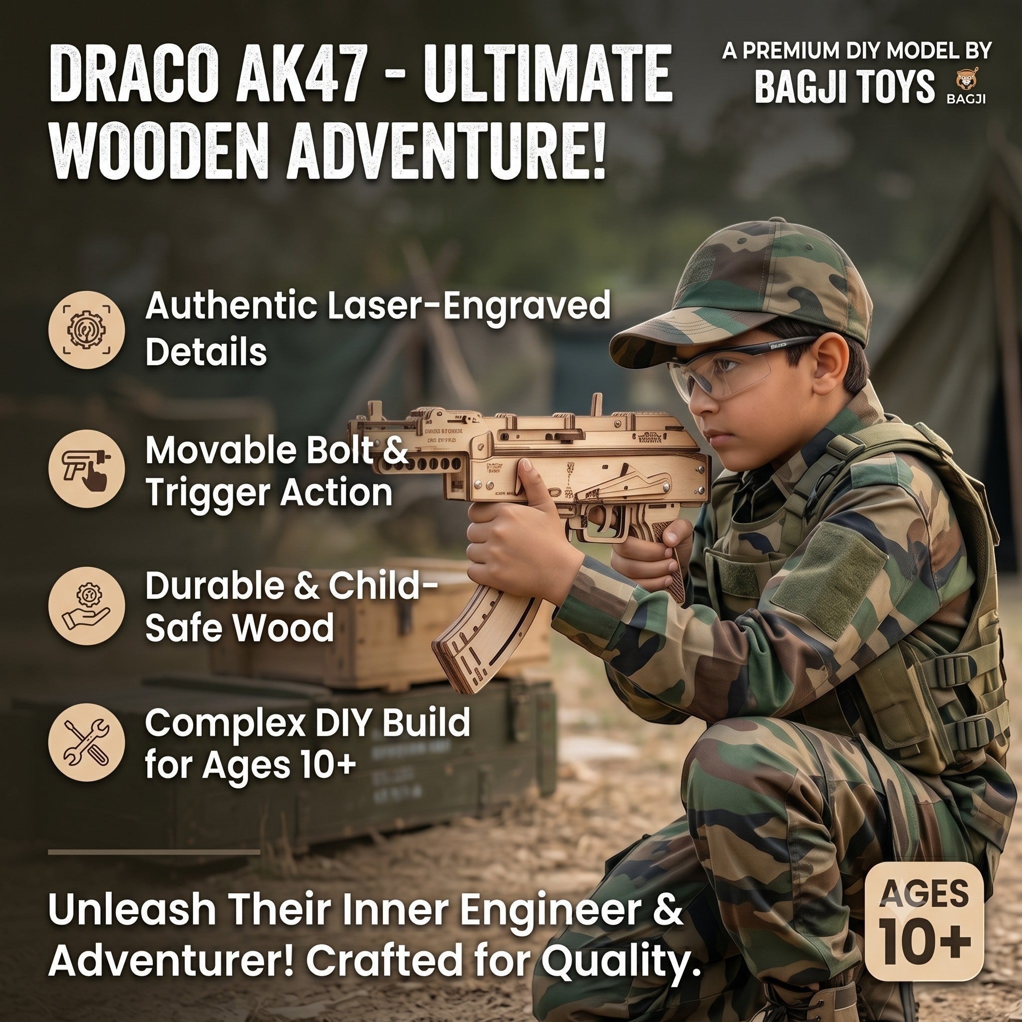 Kid in camo playing with Draco AK47
