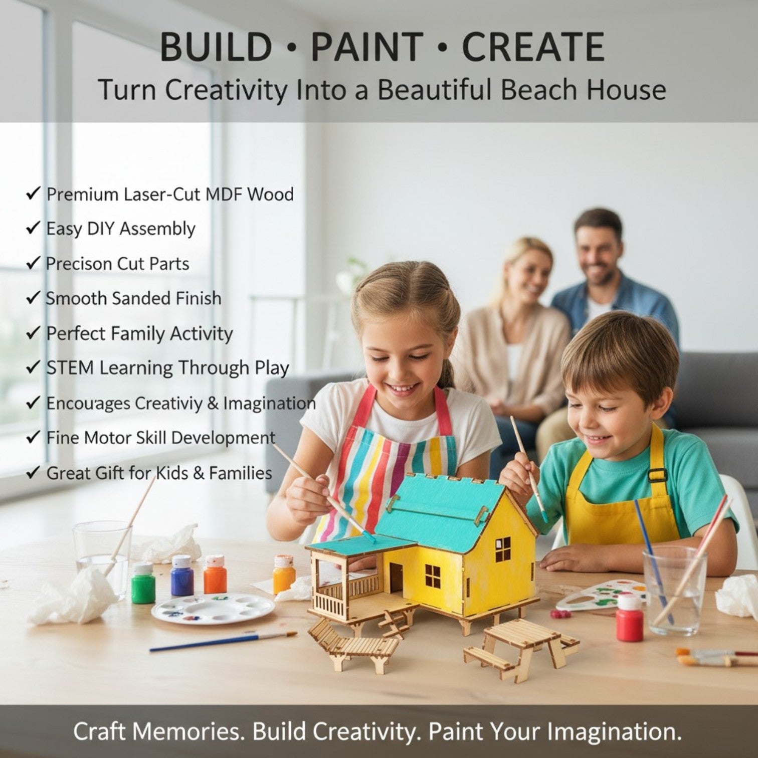 Coastal Creek Beach House - Build Paint Create benefits infographic